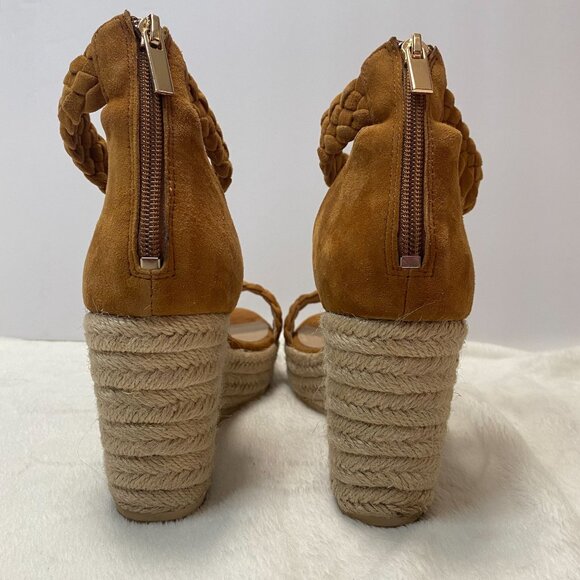 Raye Braided Suede Espadrille Wedges with Ankle Strap Tan/Beige Size 39.5/US 8.5 - Picture 3 of 15